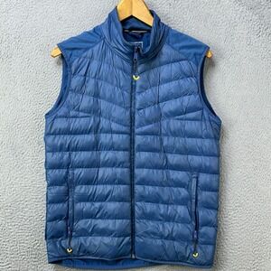 BMW Mens Medium Jacket Vest Puffer Blue Full Zip Sleeveless Logo Lightweight EUC